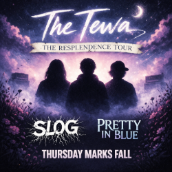 The Tewa Resplendence Tour poster with three silhouetted band members and support from Slog Pretty In Blue and Thursday Marks Fall in Flagstaff Arizona